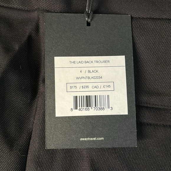 AWAY Luggage Size 4 Womens the Laid Back Trouser Black NWT 25 inch inseam. - Picture 10 of 15